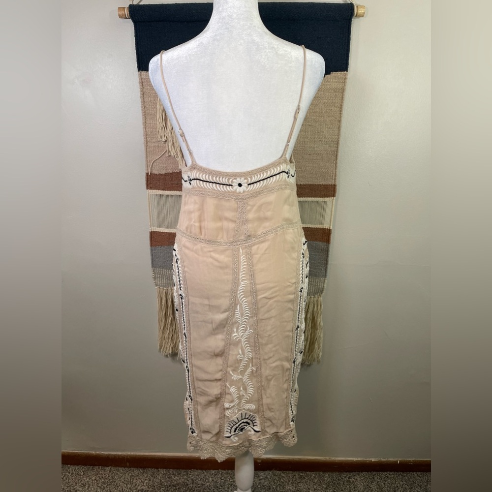 Anthropologie Maeve Beige Embroidered Lace Slip Midi Dress S spaghetti straps - Picture 7 of 11